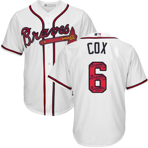 Braves #6 Bobby Cox White Team Logo Fashion Stitched MLB Jersey - Click Image to Close